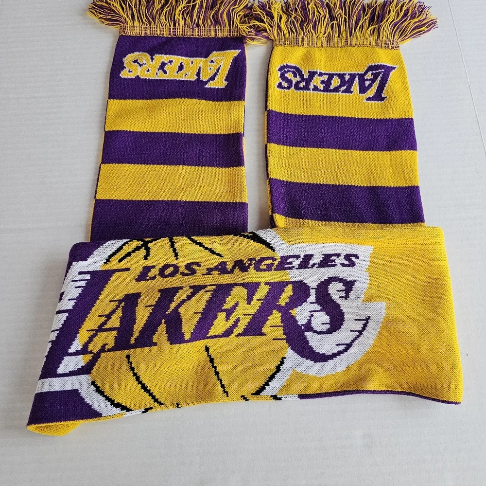 Los Angeles Lakers NBA Scarf Purple And Yellow W/ Fringe Edges Double Sided NWOT